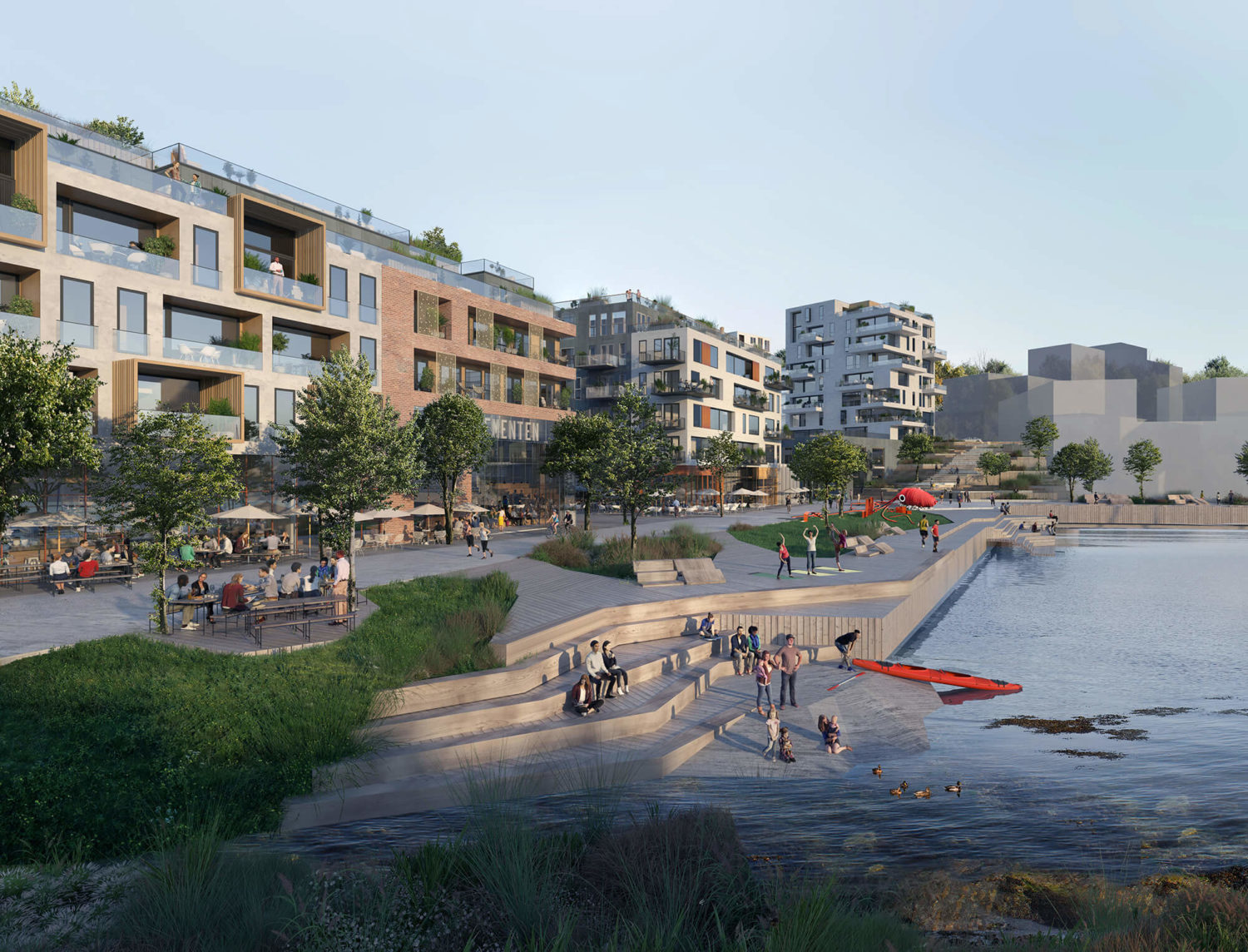 3D illustrasjon av den nye havneparken i Slemmestad